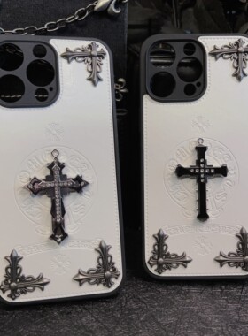 适用于苹果15/pro/max手机壳皮纹14手机套iphone13潮牌克罗12十字架个性暗黑