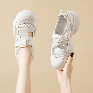 包头运动凉鞋女夏季镂空透气老爹鞋2025新款厚底炸街休闲洞洞女鞋