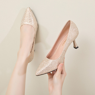 金色高跟鞋女高端喜婆婆婚宴鞋不累脚妈妈婚礼鞋配旗袍女鞋高级感