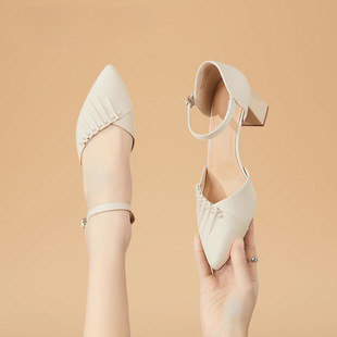 高跟鞋女鞋2025新款夏季粗跟凉鞋法式气质不累脚配裙子单鞋