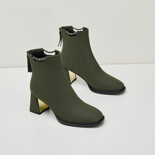 粗跟短靴女2025新款秋冬加绒高跟鞋女款英伦风马丁靴瘦瘦靴