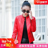 Áo xuân hè 2019 mới Áo khoác da nữ Hained ngắn áo khoác da xe máy Hàn Quốc Slim mỏng cổ tròn hoang dã - Quần áo da áo khoác da nữ xịn hàn quốc