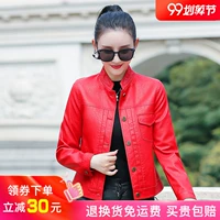 2019 xuân hè mới Hained leather nữ ngắn phần nhỏ áo khoác phiên bản Hàn Quốc của cổ áo mỏng giảm béo đầu máy áo khoác da thủy triều - Quần áo da áo khoác da lộn lót lông nữ