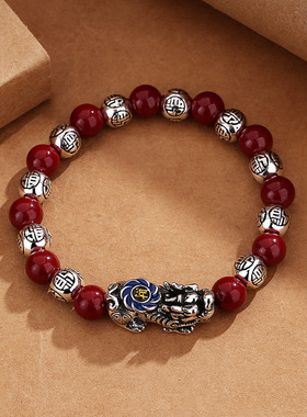 直播复古珐烧蓝琅貔貅南红朱砂男女手链串珠时尚简约创意福字