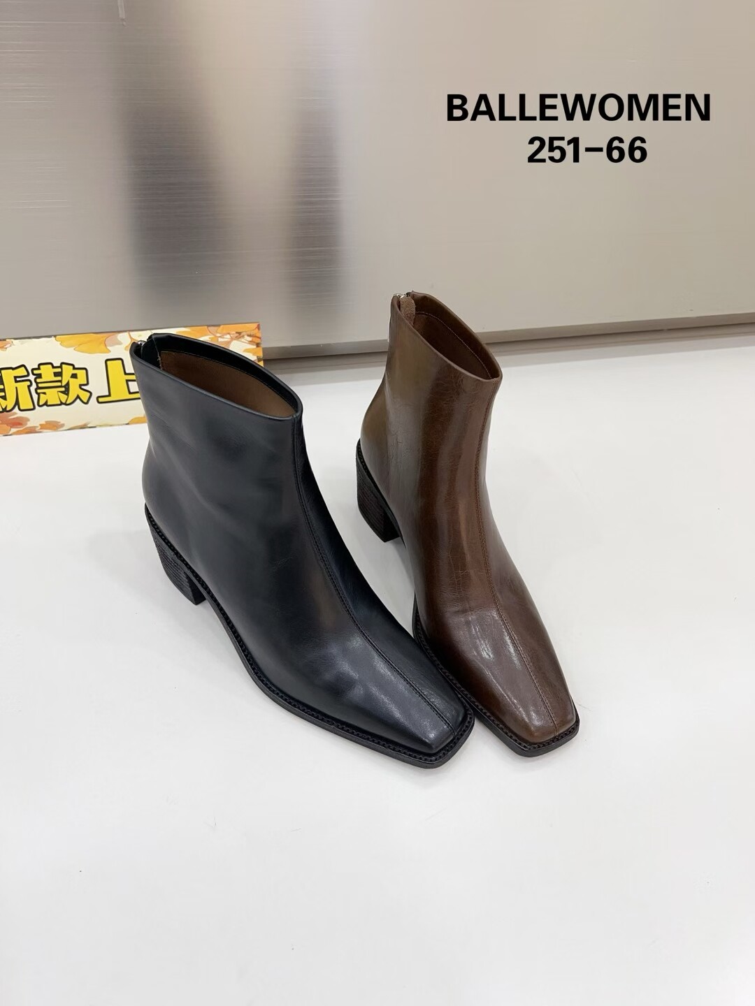 专柜正品白丽女人2025新商场同款胎牛皮方头粗跟加绒瘦瘦靴女短靴