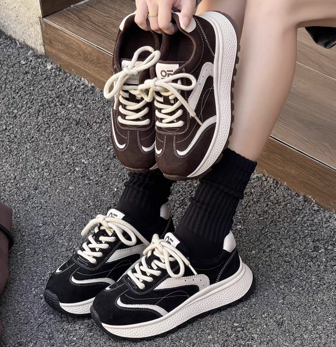 专柜正品娇娅媚妮2025新商场同款牛反皮厚底增高加绒阿甘鞋超轻