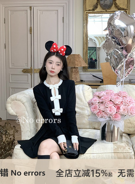 不出错No errors[乖乖甜心]丝光羊毛立体蝴蝶结撞色收腰羊毛毛衣