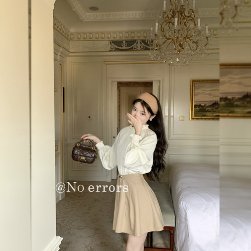 不出错No errors  【千金贵女】醋酸立领花边打揽衬衫