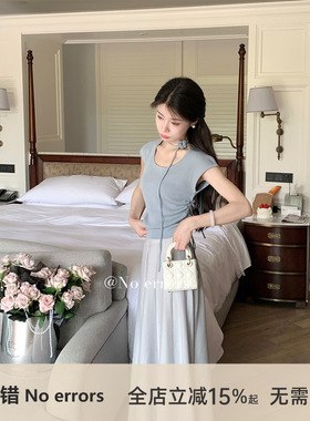 不出错No errors 漂亮姐姐 可拆卸花朵抽绳收腰冰丝短袖