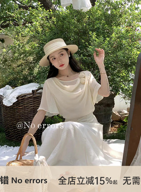 不出错No errors温柔减龄花朵装饰优雅荡领人丝上衣 2025夏季新款
