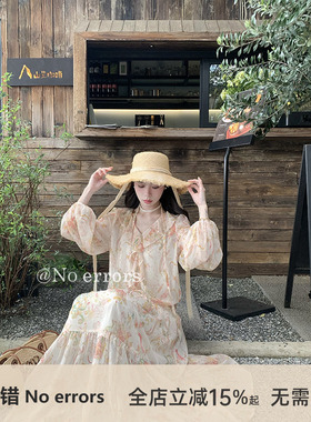 不出错No errors【古堡花园】法式宽松印花雪纺皱连衣裙 26夏新款