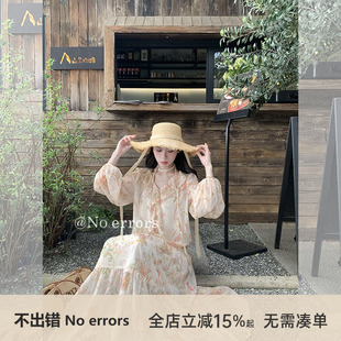 26夏新款 不出错No 宽松印花雪纺皱连衣裙 法式 errors 古堡花园
