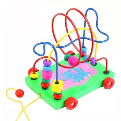 幼得乐木制大象拖车迷宫绕珠儿童益智力早教串珠拉线玩具