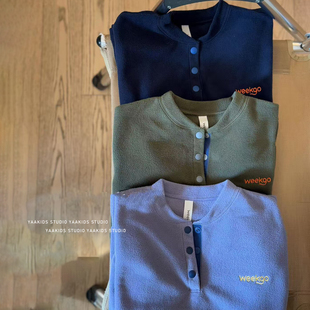 秋冬轻盈抗静电保暖儿童摇粒绒衣打底亨利领男女童户外中间层卫衣