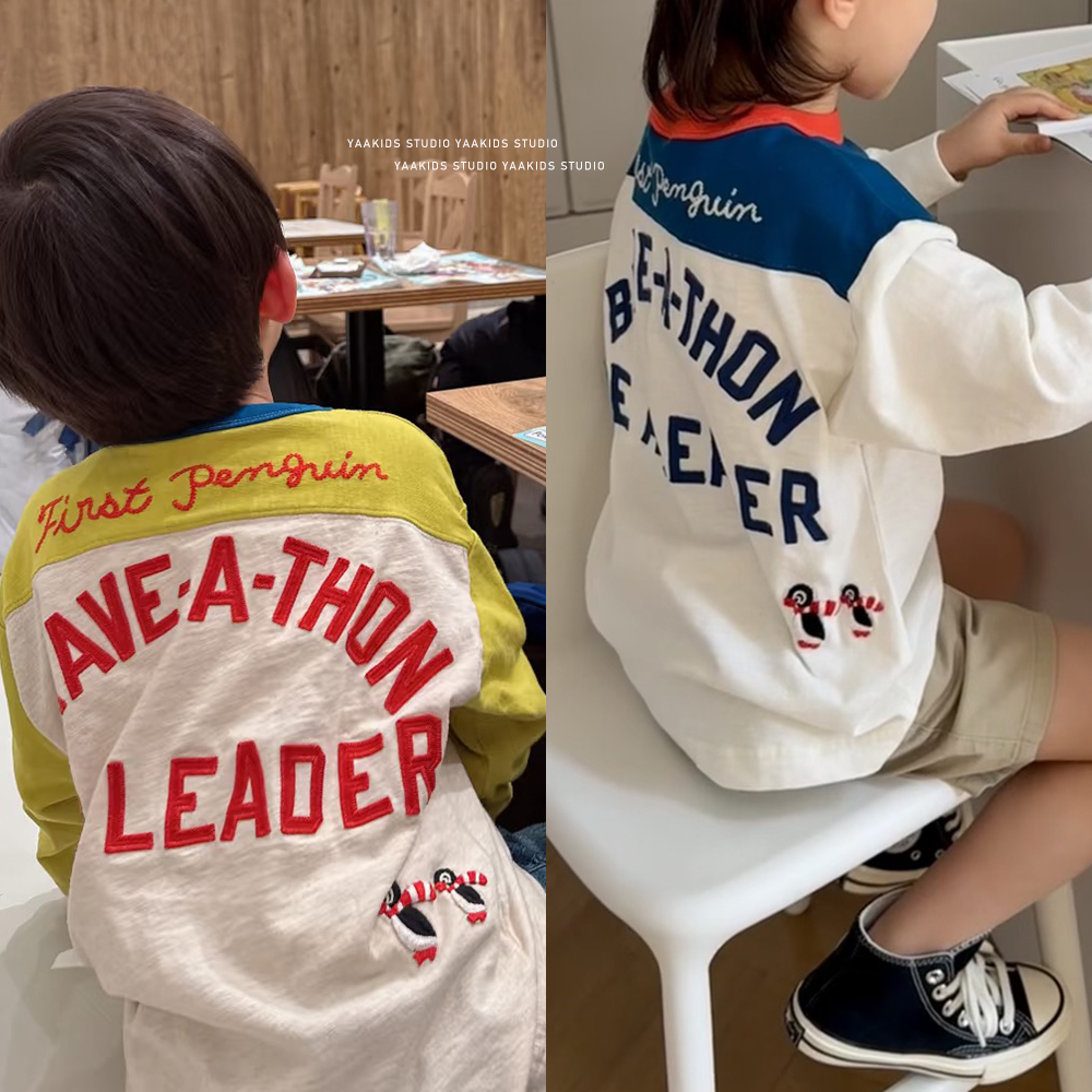 春秋儿童长袖日系DD企鹅T恤
