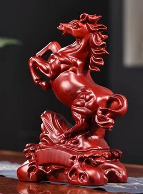 木雕红色马摆件工艺品实木马到成功招财客厅办公桌红木马木质红马