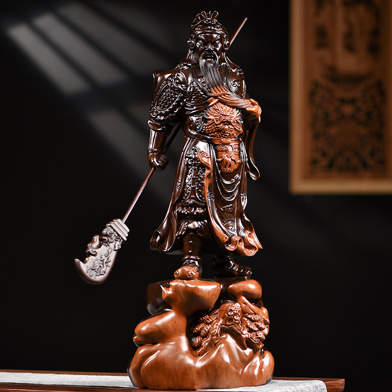 黑檀木雕关公摆件家用客厅装饰实木武财神关羽关二爷关帝圣君佛像