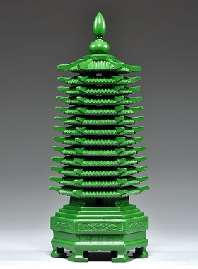 绿色13层文昌塔摆件 桃木实木制十三层宝塔摆件木头雕刻客厅装饰