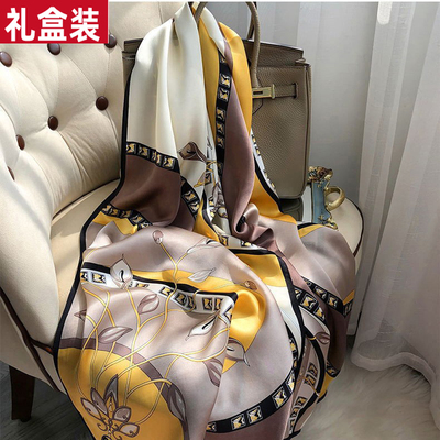 正品恒源祥真丝丝巾女秋冬礼盒装