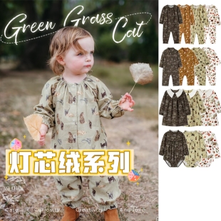 Milkbarn春秋婴童长袖灯芯绒连体服/女宝花边领包屁衣/连衣裙