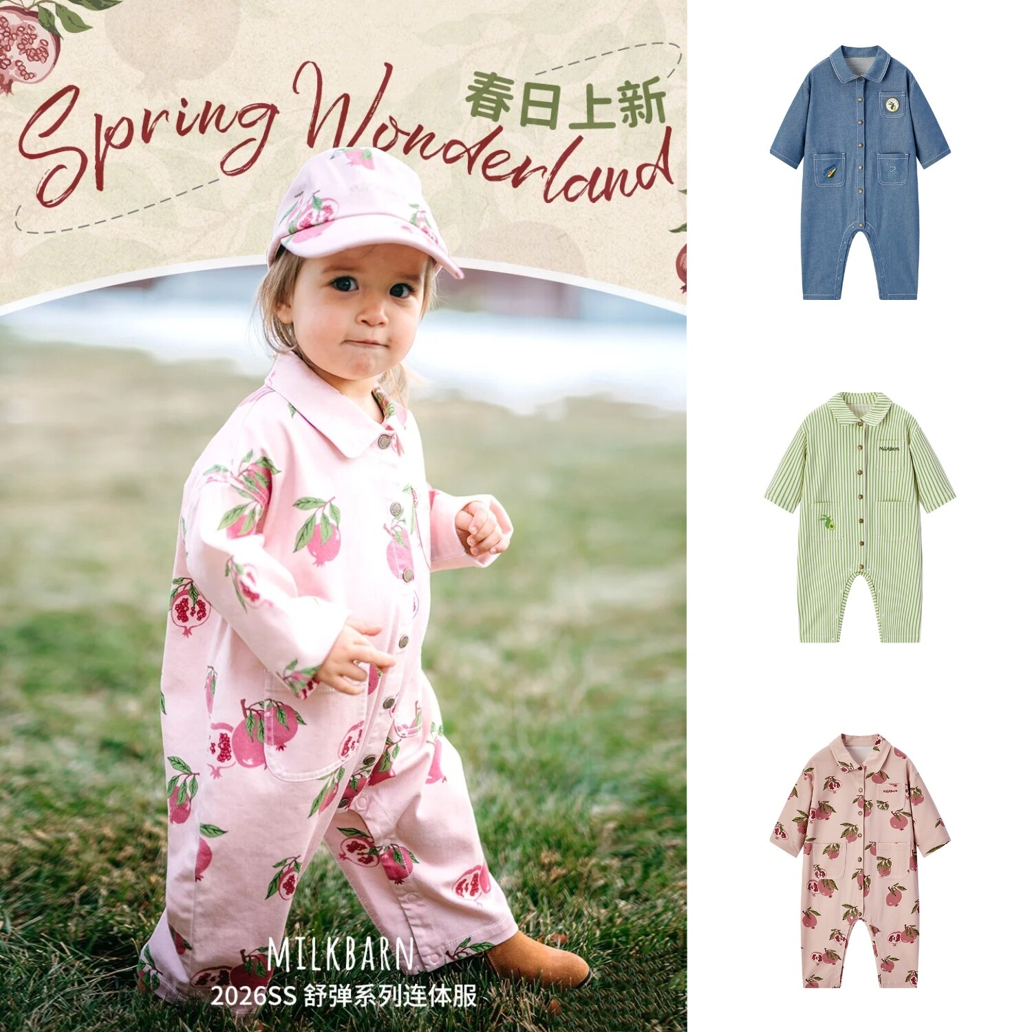 Milkbarn春夏婴儿长袖工装哈衣