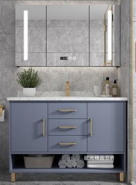 北欧美式橡木浴室柜实木卫浴洁具落地洗漱台盆洗手盆洗脸盆柜D044