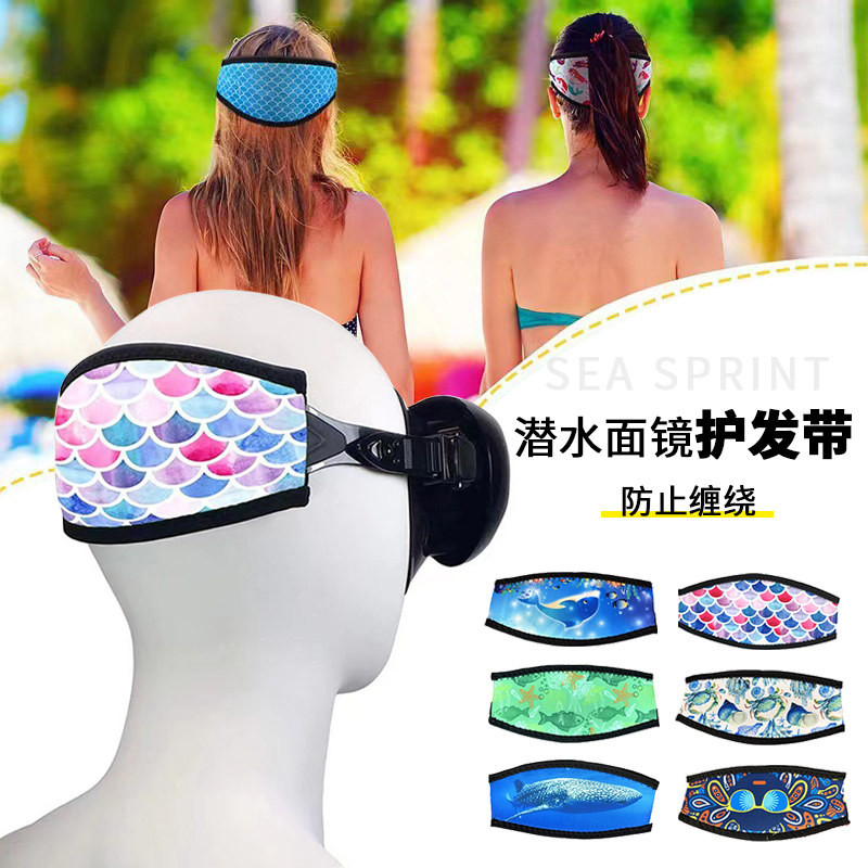 通用潜水镜面镜带护发带双层浮潜面罩发带防缠打结魔术贴开合镜带图片