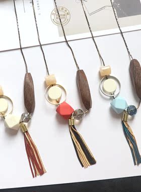 休闲风几何原木项链长款毛衣链森