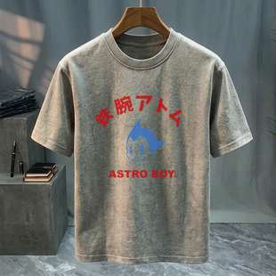 夏季新款潮流短袖T恤男美式休闲复古铁腕童棉重磅大码上装半袖女