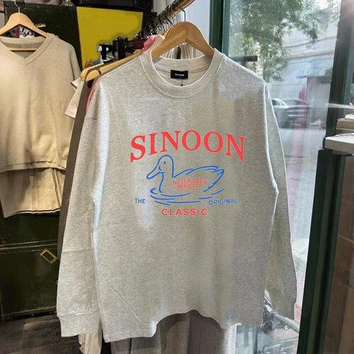 秋冬新款潮流长袖T恤男美式休闲复古SIN鸭子棉重磅大码上衣打底衫