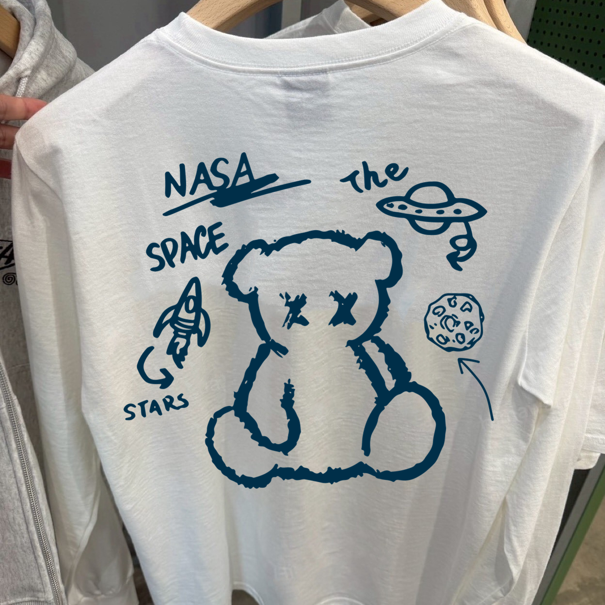 300克重磅纯棉！春秋冬潮牌长袖T恤男小熊NASA美式防晒打底衫衣服