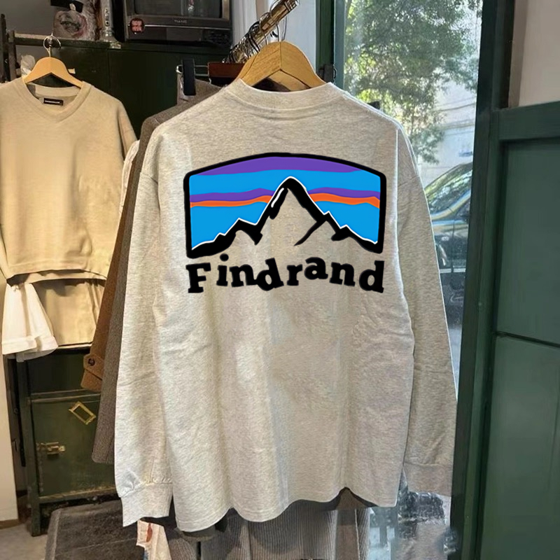 外贸出口订单~秋冬潮牌长袖T恤男美式纯棉重磅山系朝阳打底衫上衣