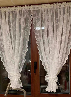 小窗户纱帘洛可可隔断防蚊门免打孔白色蕾丝飘窗女生背景梦幻窗帘