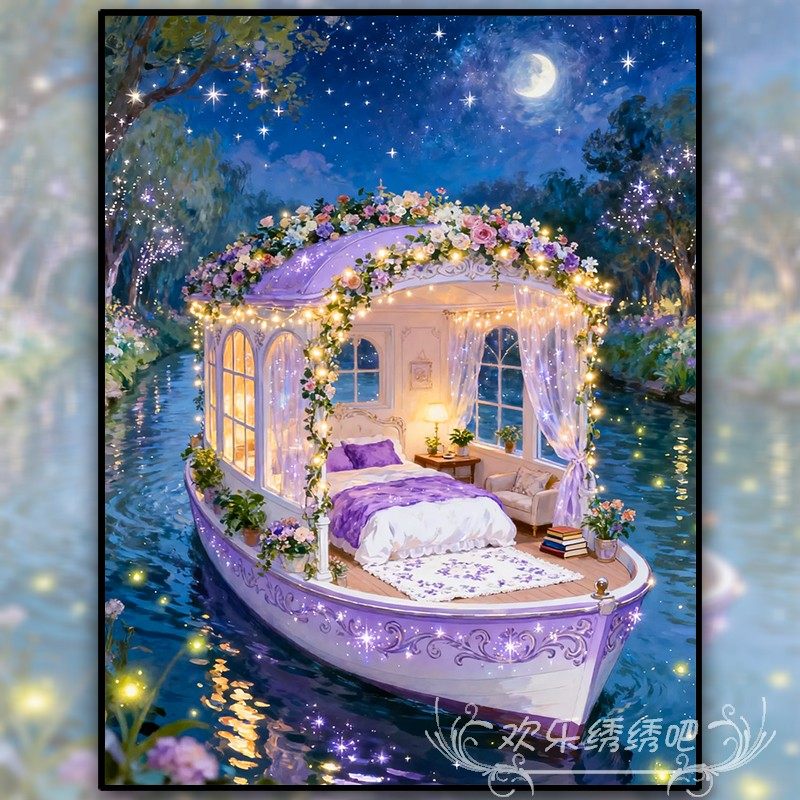 春日荧光小筑印花十字绣2026新款满绣风景手工刺绣钻石贴画,居家布艺,十字绣套件,淘宝优惠券,粉丝福利购,淘宝优惠卷