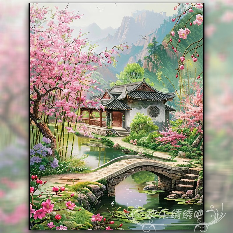 2025新款十字绣套件新中式世外桃源手工初学简单刺绣钻石画满钻5d,居家布艺,十字绣套件,淘宝优惠券,粉丝福利购,淘宝优惠卷