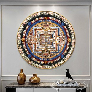 藏真言唐卡十字绣新款线绣心经佛堂2025简单初学满绣小件印花刺绣