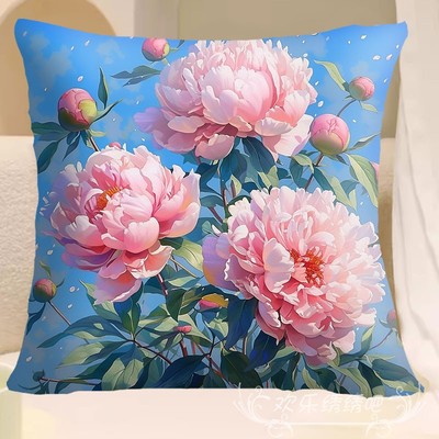 牡丹花抱枕十字绣2025新款线绣中国风简单手工diy刺绣三边开拉链