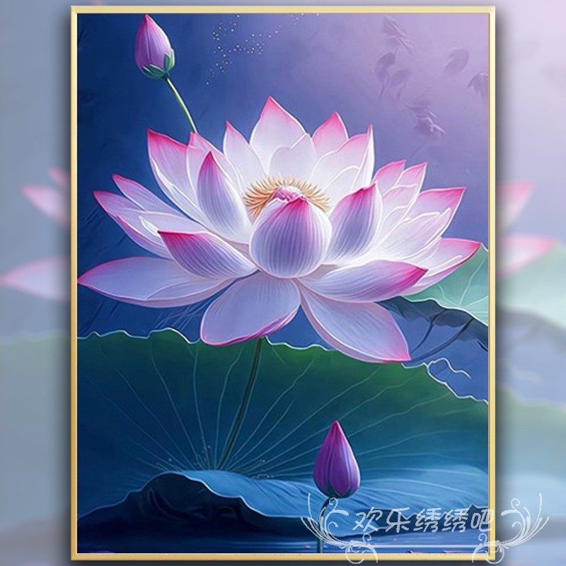 清新荷花十字绣钻石画2023新款客厅餐厅自己绣中国风满钻圆钻自粘