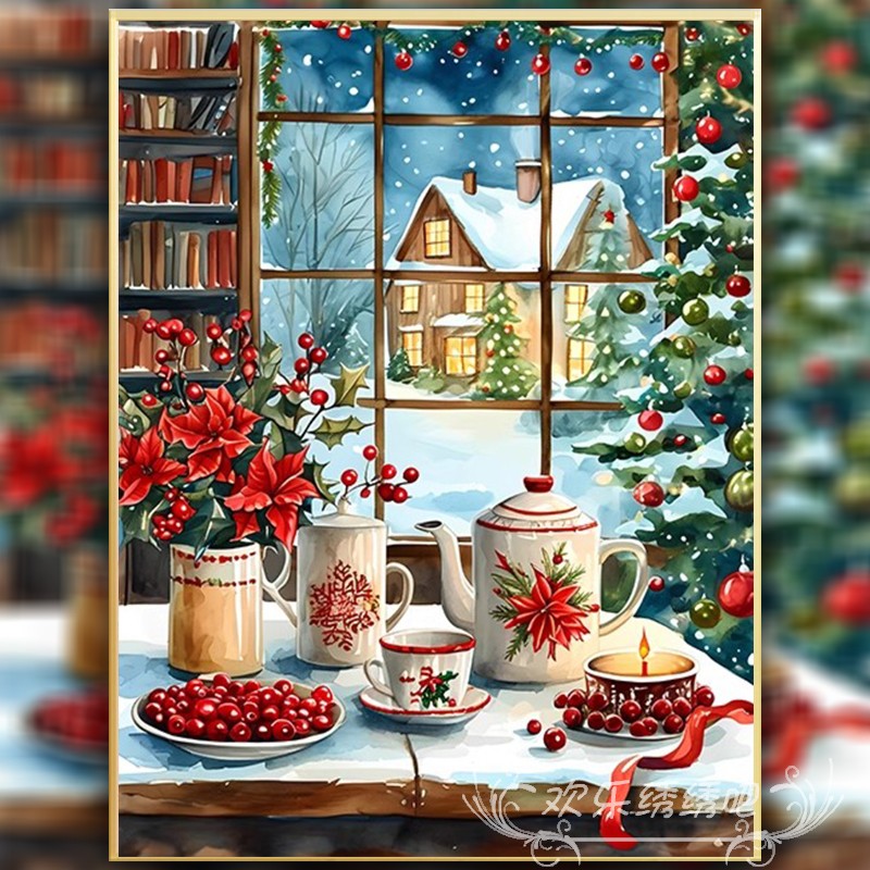 窗台雪景十字绣新款2025客厅满绣小幅钻石画全贴手工自己绣材料包