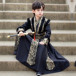 男童汉服2025冬季新款男宝儿童明制唐装加绒厚国风国学演出服墨羽