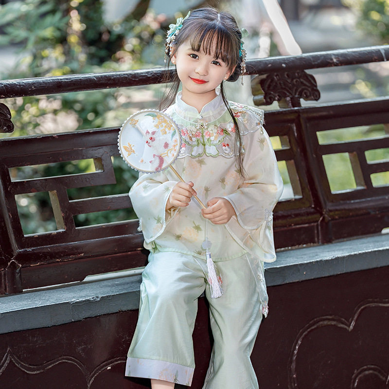 汉服女童春夏季古风女小童超仙2024新款儿童古装两件套装云肩