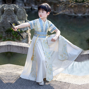 男童汉服短袖2024夏季新款原创儿童唐制古装中国风帅气演出服秦明