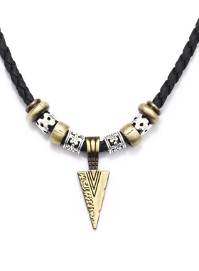 项链吊坠狼头男字母热卖款可抽拉饰品Temu复古亚马逊蜡绳金属