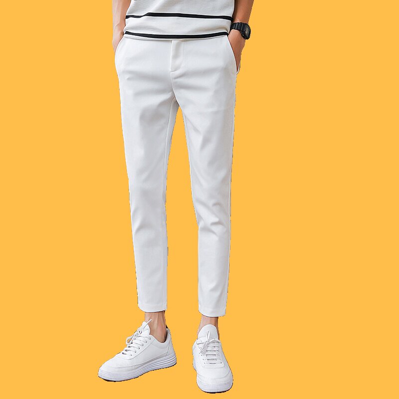 米兰时尚~轻奢品质~男士休闲裤夏季薄款韩版哈伦西装长裤白色九分
