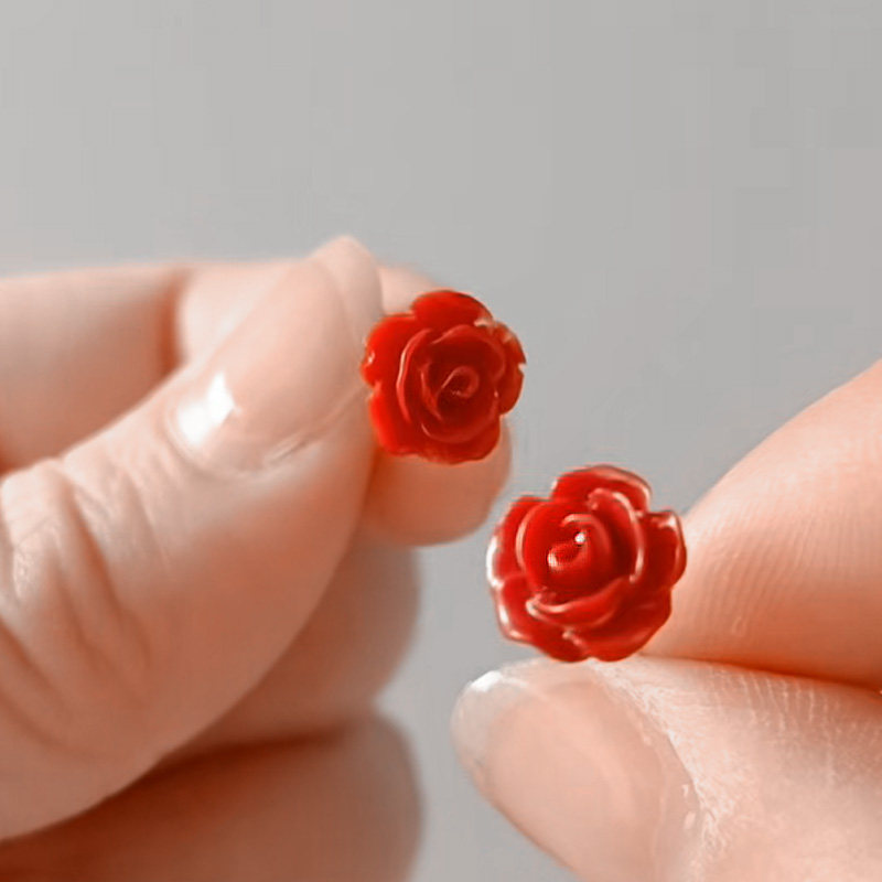 玫瑰花森女系红色色花朵小耳钉
