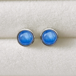 天然蓝晶石银耳钉925纯银耳钉天然玉石耳钉养耳耳饰防过敏气质款