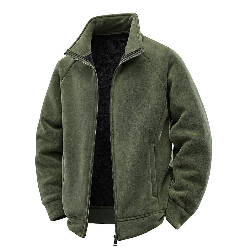 Mens Fleece Zip Outerwear Thickened Outdoor Jacket Windproof