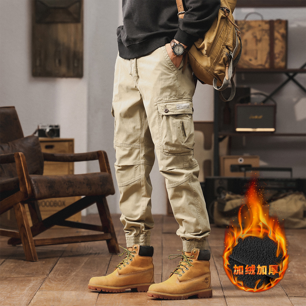 工装裤男宽松大码多袋束脚休闲裤