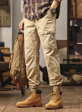 Retro Patchwork Cargo Pants Cotton Tactical Jogger Trousers