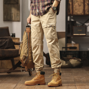 Pants Cargo Cotton Tactical Trousers Retro Jogger Patchwork